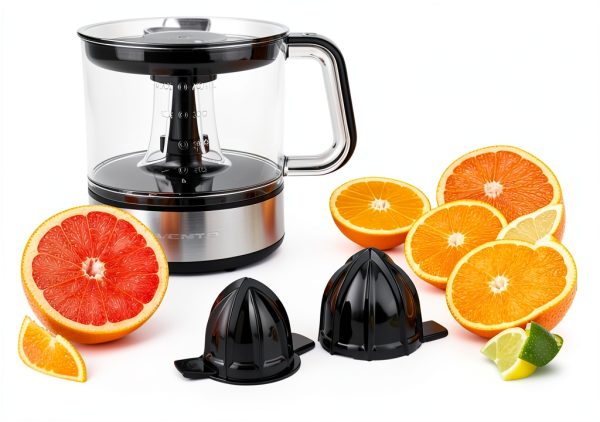 Electric Citrus Juicer OVENTE JE2572B Black Dual Cones Pulp Control-2