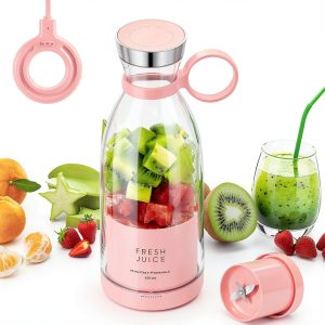 Portable Juicer Blender, 350ml Rechargeable Electric Blender for Fresh Juice, Fruit & Milkshakes, BPA-Free, Easy Clean, Compact Travel Cup for Gym, Office, Home(Pink)-0