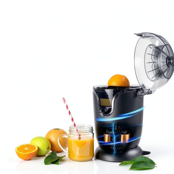 Gourmia Hands Automatic Citrus Juicer with One-Touch Operation - Universal Cone, Anti-Drip Spout, Dishwasher Safe Accessories, Compact, Quiet 60W Motor-3