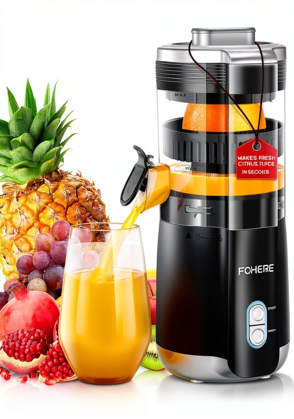 Citrus Juicer FOHERE Hand-Free with 2 Interchangeable Cones Silver-0