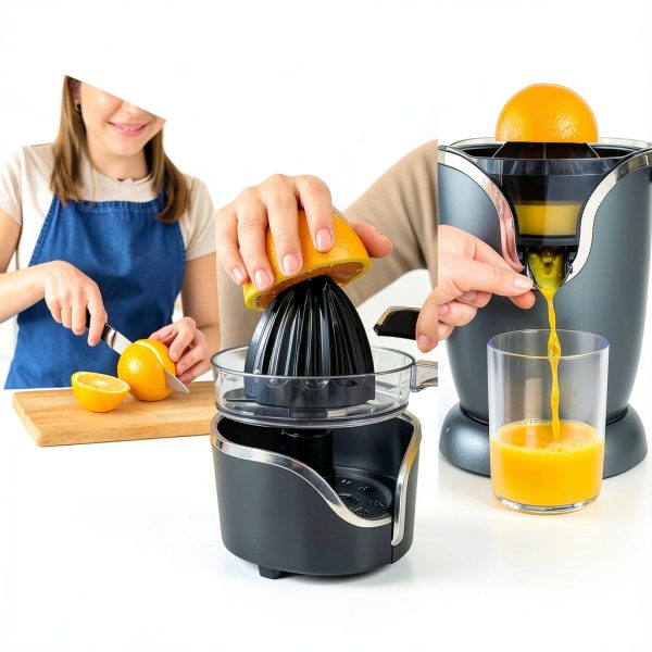 Gourmia Hands Automatic Citrus Juicer with One-Touch Operation - Universal Cone, Anti-Drip Spout, Dishwasher Safe Accessories, Compact, Quiet 60W Motor-8