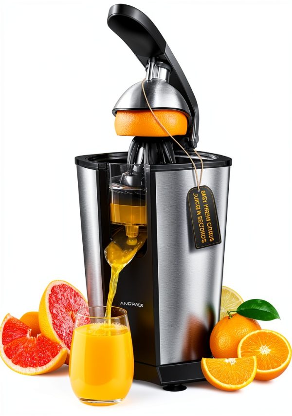 Electric Orange Juicer Amzpass 2 Cone Soft Grip Black Stainless Steel-0