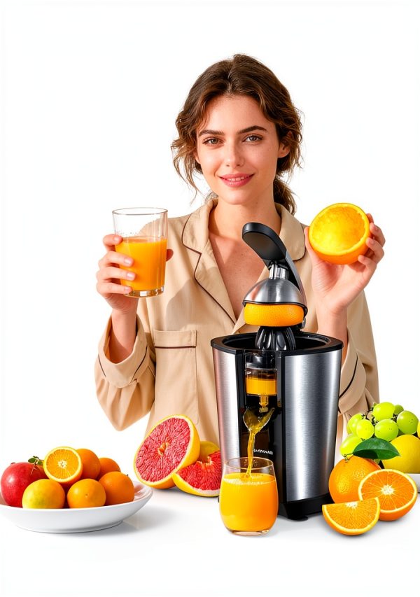 Electric Orange Juicer Amzpass 2 Cone Soft Grip Black Stainless Steel-1