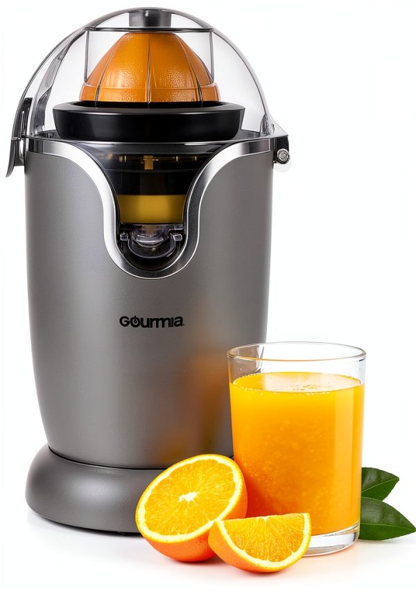 Gourmia Hands Automatic Citrus Juicer with One-Touch Operation - Universal Cone, Anti-Drip Spout, Dishwasher Safe Accessories, Compact, Quiet 60W Motor-0